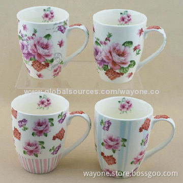 Ceramic Mug with Flower Design, Available in Four Designs, Food-safe